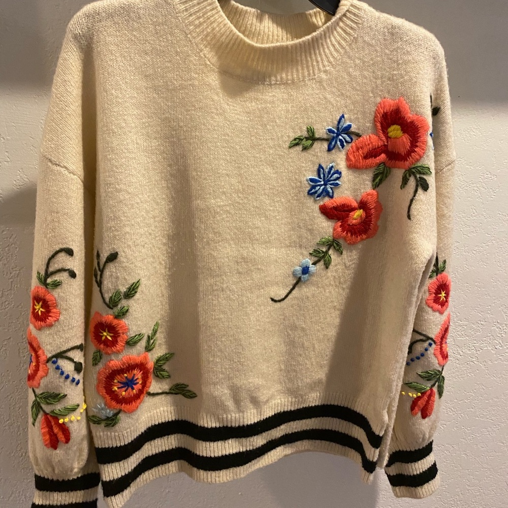 Embroidered Anthropologie sweater